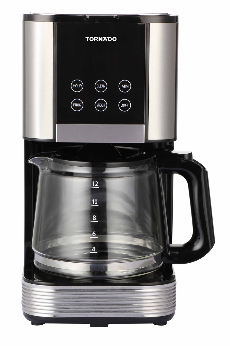 Tornado TCM-1429B-GS Koffiezetapparaat – Filterkoffie – 1,5L – 12 Kopjes – 1000W – LED Touch Display – Warmhoudfunctie – RVS
