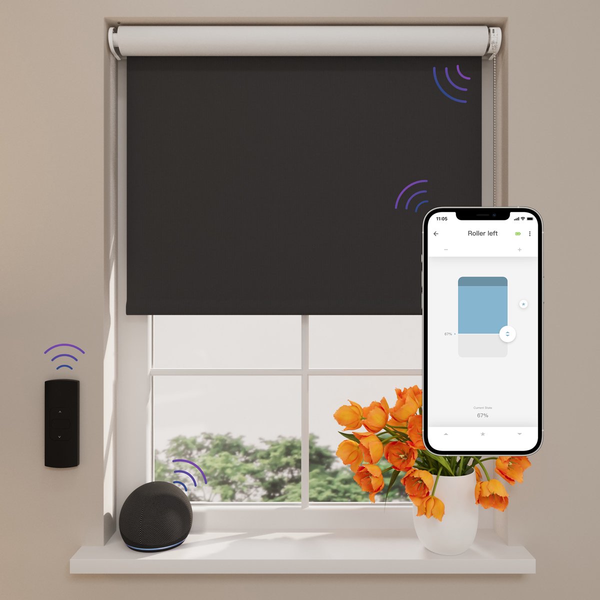 DTCH® Elektrisch Rolgordijn Verduisterend - Easy - Black - 90 x 190 cm - Motionblinds CMD-03