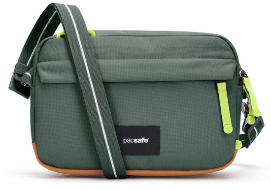 Sac bandoulière Pacsafe GO - 2,5 L - Sac à bandoulière - Blocage RFID - Sac antivol - Déperlant - Convient aux tablettes de 7 pouces - Sac de Festival - Sac de voyage - Crochets de sécurité Turn & Lock - Polyester recyclé - Vert