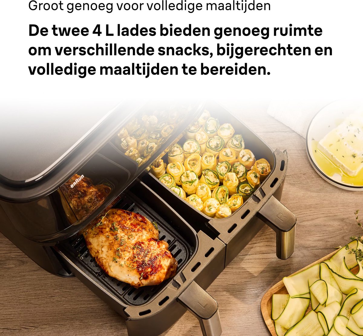 Afbeelding 2 van Braun TwinCook 3 Dubbele Airfryer - TD3030 - 8L - 2x4L Vaatwasbestendige Lades - Zwart