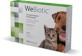 Doos WeBiotic voor honden en katten met 30 tabletten, met afbeeldingen van een hond en een kitten.