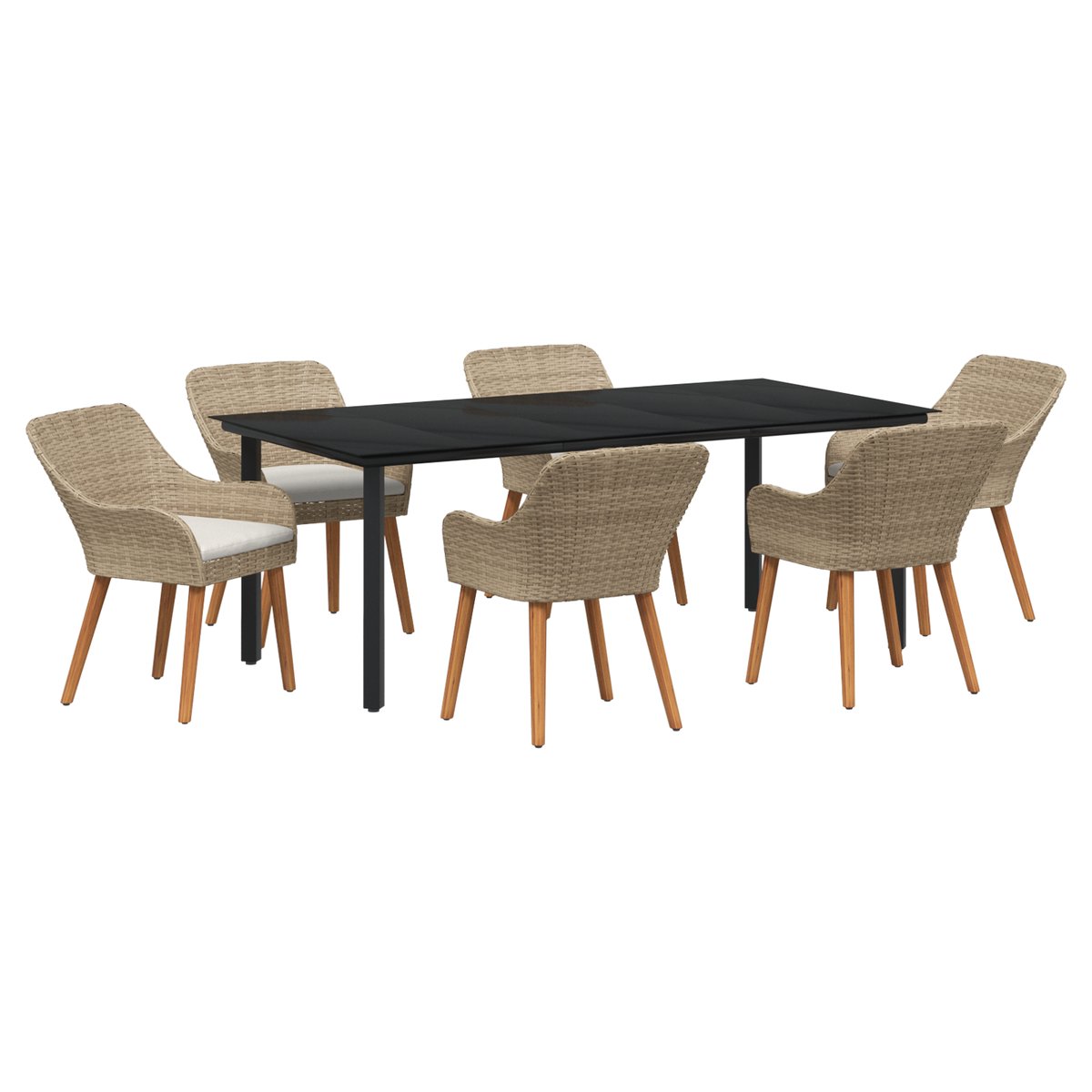 vidaXL - Tuin - Eettafel - Set - met - kussen - 7 - pcs - Beige - poly - rattan