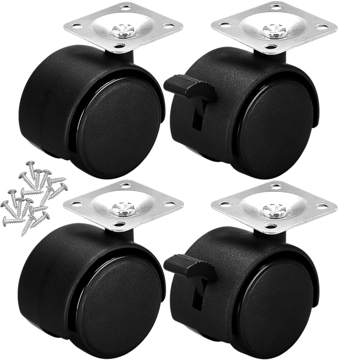 Xpieoyrm Kleine Zwenkwielen voor Meubels, 4 Stuks Meubelwielen 50mm, 2 Wielen met Rem, 2 Zonder Rem, Transportwielen voor Binnen- en Buitengebruik, 360° Draaibare Wielen voor Bloemenstandaards, Babybay, Salontafel