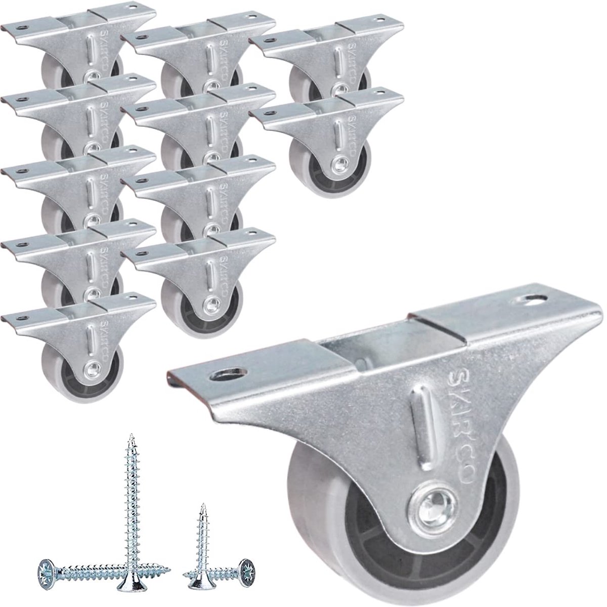 SKIR'CO (12 stuks) kleine 30mm meubelwielen, grijze rubberen wielen, bokwielen, niet-zwenkbaar, éénrichting, schroeven inbegrepen (12)
