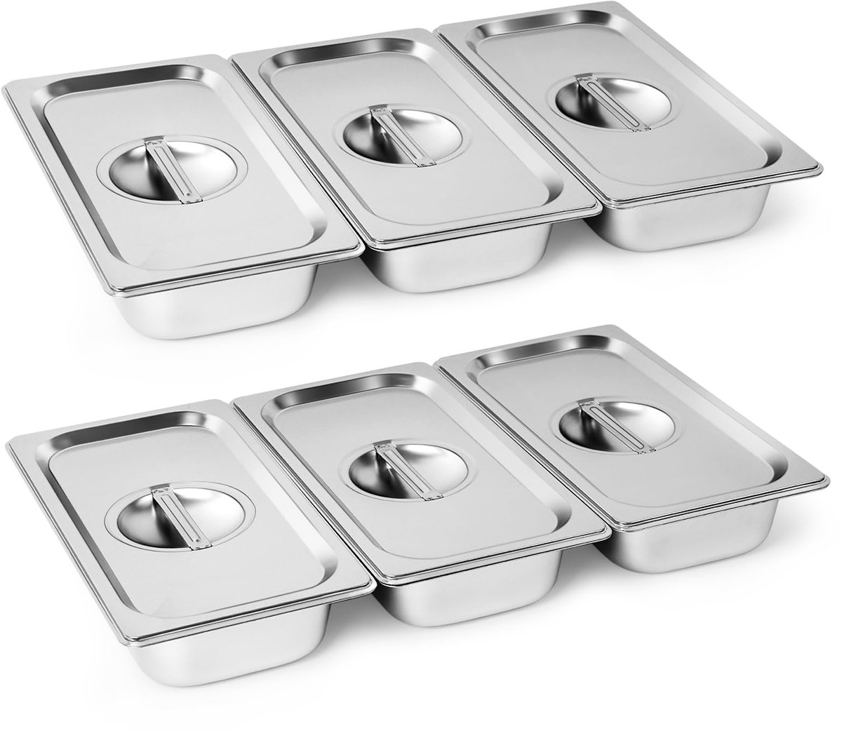 Cokaca paneermeelset, 6-delig, met deksel van roestvrij staal, GN 1/3 bak 32,5 x 17,5 x 6,5 cm - Rechthoekige metalen gastronormbakken - ideaal voor schnitzel, vlees, vis