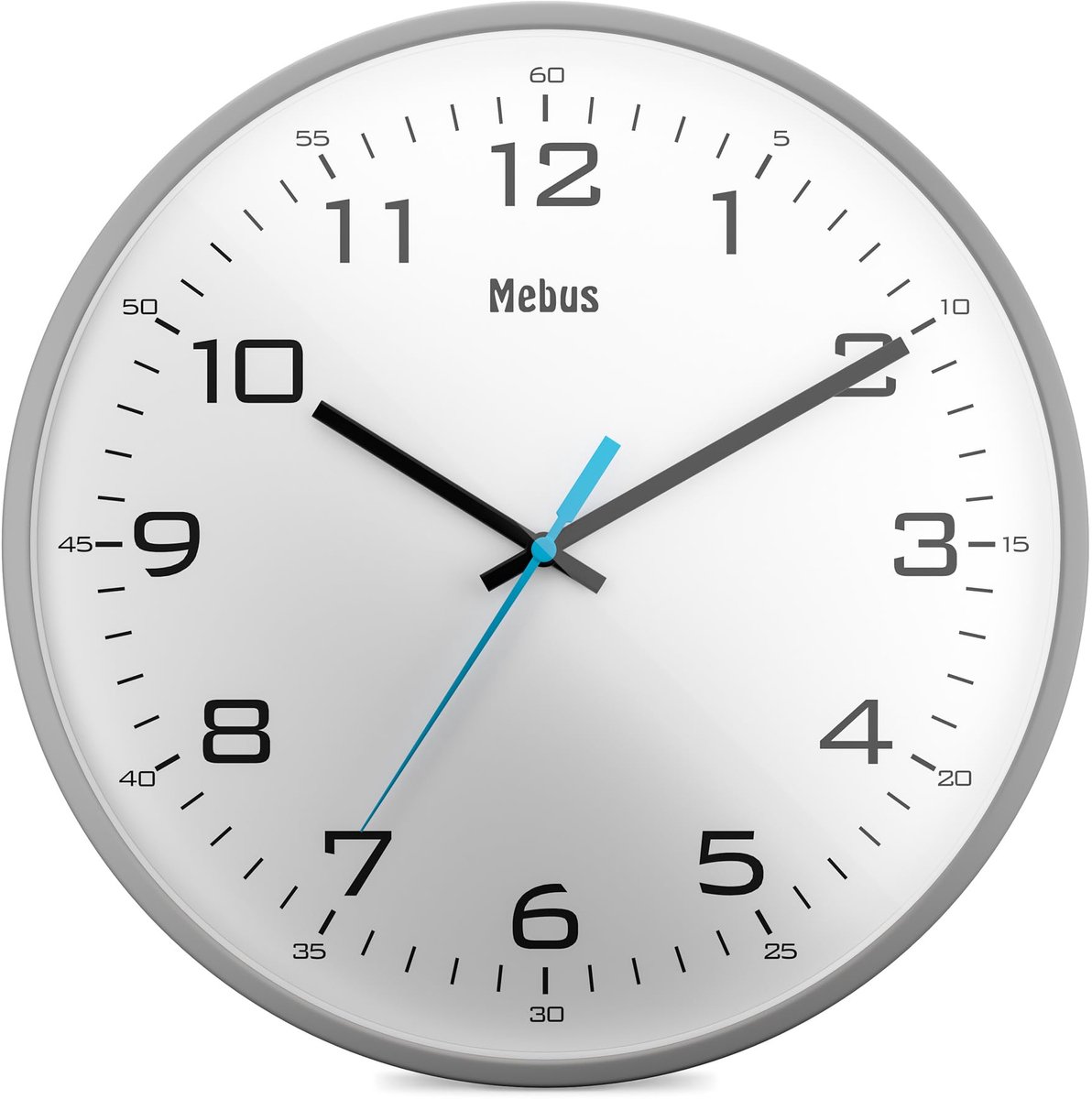 Mebus moderne quartz wandklok klassiek design stoere grote cijfers 30cm diameter / Kleur: Grijs / Model: 16249