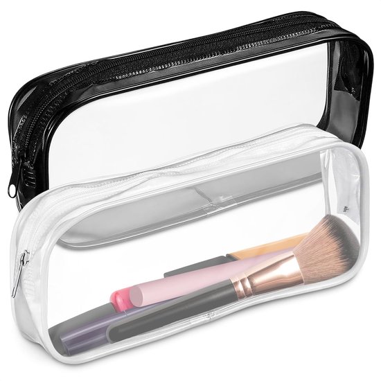 Petite trousse de maquillage - Lot de 2 pochettes transparentes à fermeture éclair, trousse de maquillage en plastique souple, élastique et imperméable, gain de place, design élégant - Idéale pour ranger vos essentiels en déplacement