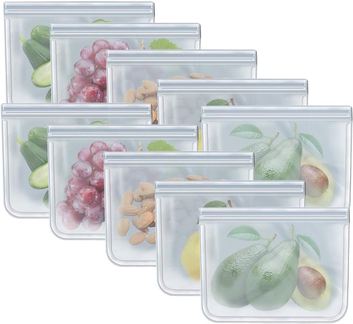 10-pack diepvrieszakken van een liter, herbruikbare voedselbewaarzakken voor groenten, vloeistoffen, snacks, vlees en sandwiches, 8,46 x 7,28 inch
