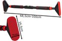 Zwarte optrekstang met rode accenten, verstelbaar van 68,5-100cm. Afmetingen detail: 16,5cm en 7cm.