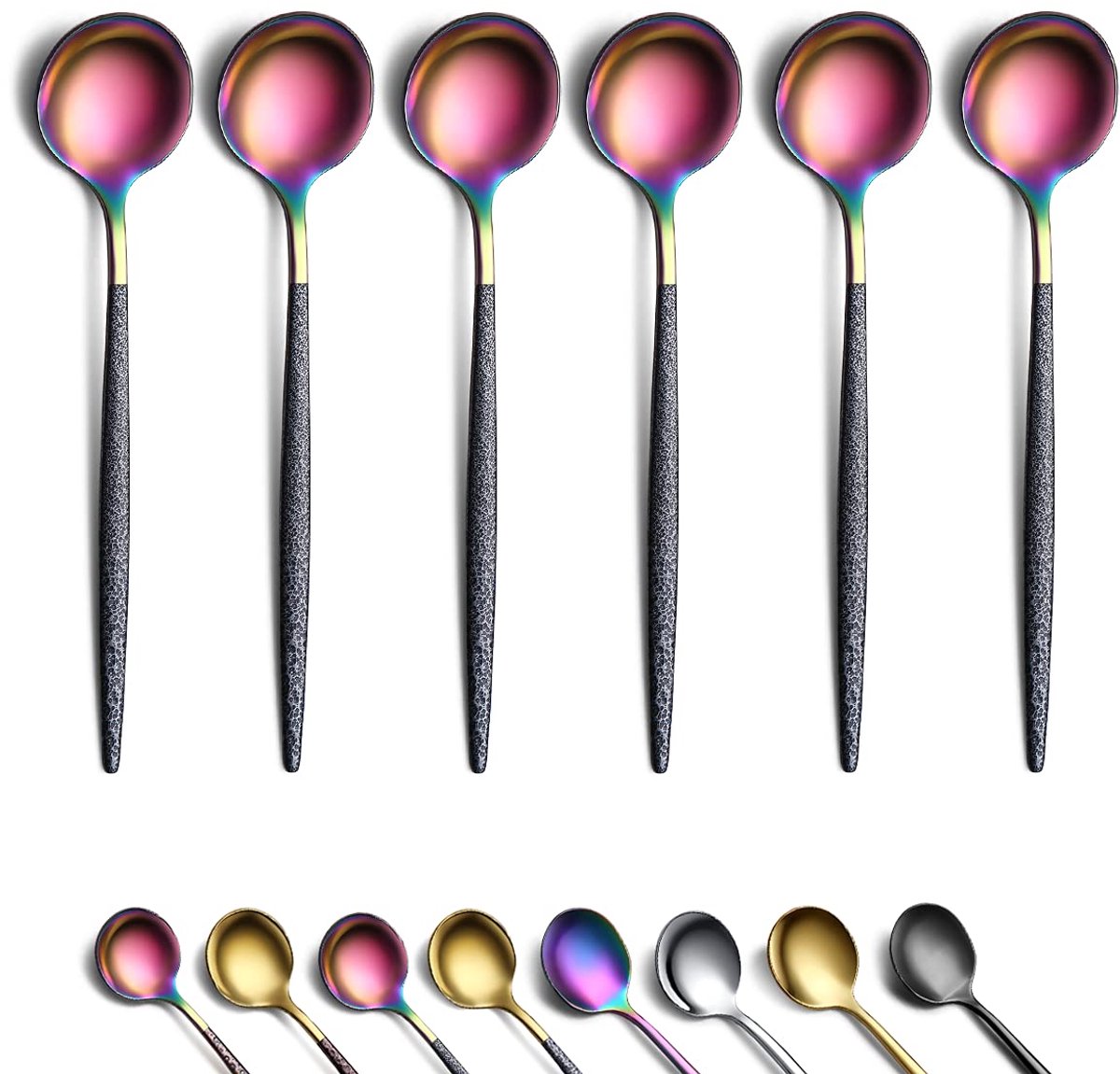Unyqoos® Set van 6 Luxe Zwart Gehamerde Koffielepels van Roestvrij Staal voor Espresso en Dessert