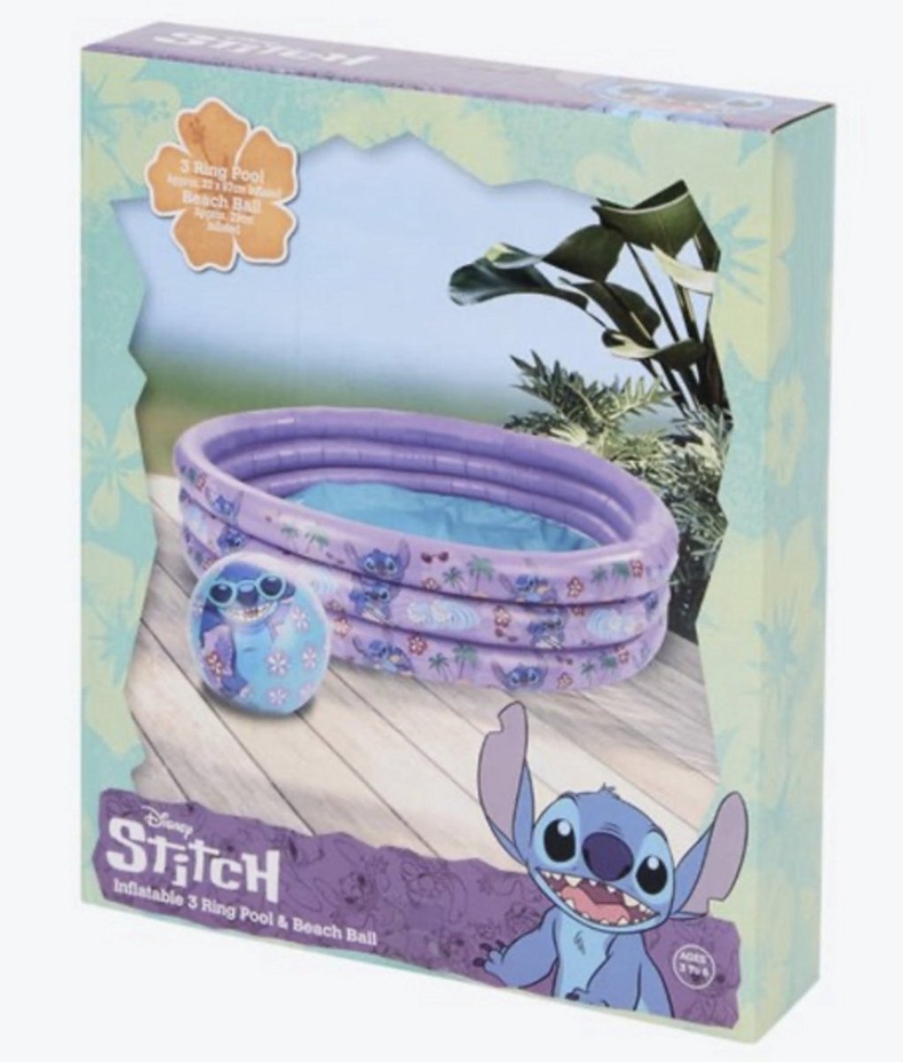 Zwembad - Stitch - 97 x 22 cm - Paars - Inclusief Bal - Kinderbad Stitch - Vanaf 3 - 6 Jaar - Zwembad Met 3 Ringen - Opblaasbaar Zwembad - Zwemplezier In De Tuin - Zomer Speelgoed - Kinderzwembad - Opblaas Bad - Water Bad - Stitch - 3R