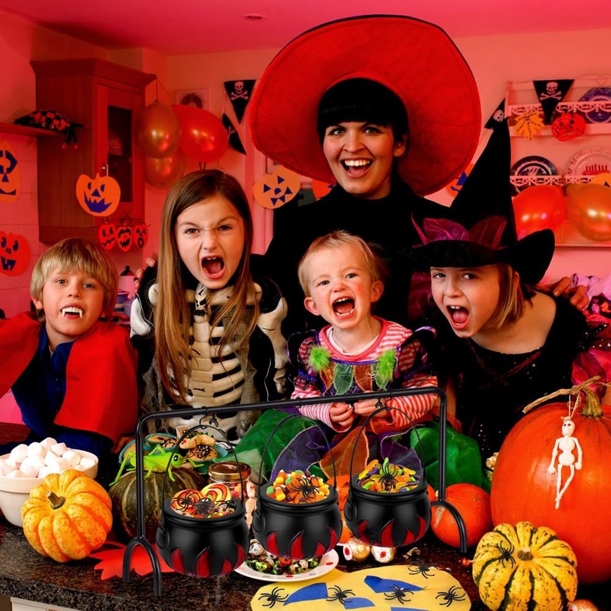 Ibenzoa® Decoratieve Zwarte Heksenketel voor Halloween Feestjes en Snoepdisplays, Kunststof Ketel Emmer voor Tafeldecoratie