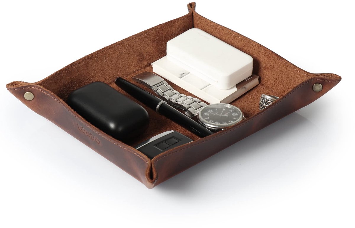 Londo Echt Lederen Zak Leeg - Vide Poche - Leren Lade Organizer, Praktische Opbergdoos - voor Portemonnees, Horloges, Sleutels, Munten, Mobiele Telefoons en Kantoorbenodigdheden
