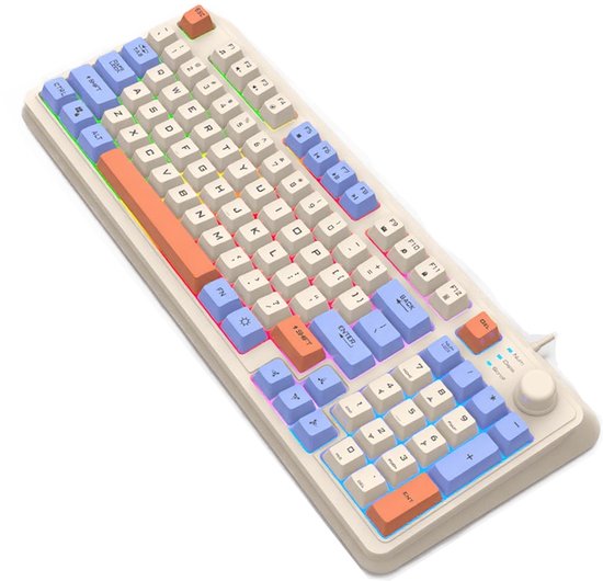 NAXSIR Bedraad Toetsenbord met Mechanisch Gevoel | Eye-Catching Drie-kleuren Ontwerp | Directe Volumeregelaar & Verstelbare Voetstukken | Plug-and-Play USB