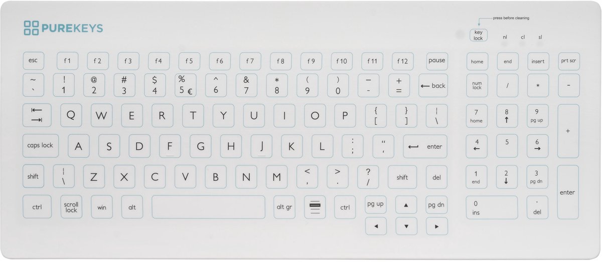 Purekeys medisch toetsenbord Compact Fixed Angle draadloos BE Azerty wit