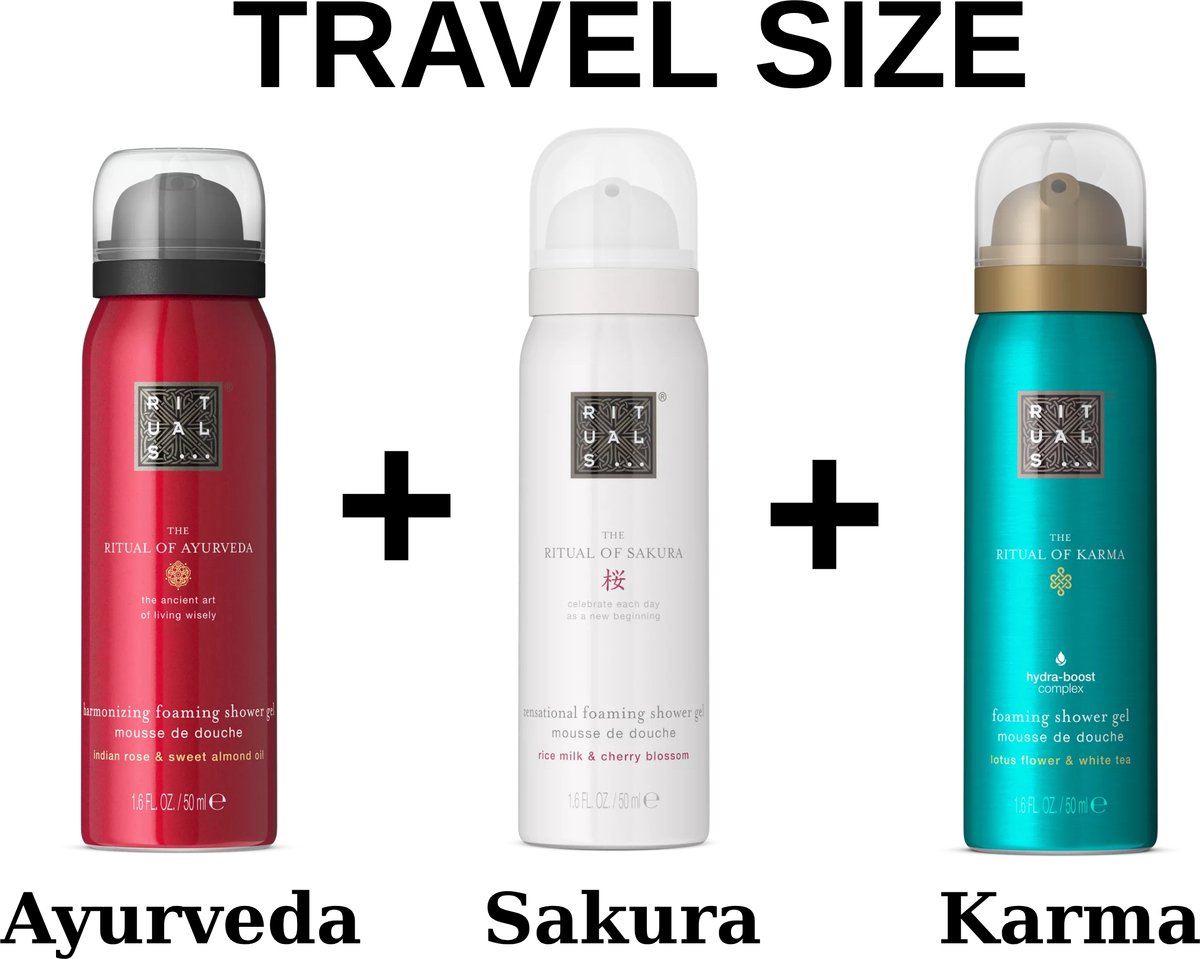 Rituals - Combi Set - Travel Shower Gels - Sakura 50 ml + Ayurveda 50 ml + Karma 50 ml + Gift bag - 3X 50 ml = 150 ml - Douchegels - Doucheschuim