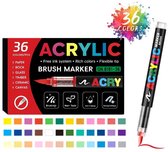 36 Acrylstiften Brush tip Kleurstiften voor Happy Stones Stenen Schilderen - Acryl Stiften Verfstiften – Acryl Marker Verfstiften Volwassenen Verf Stiften Paint Markers – Acrylmarkers Acrylic Stiften Tekenstiften