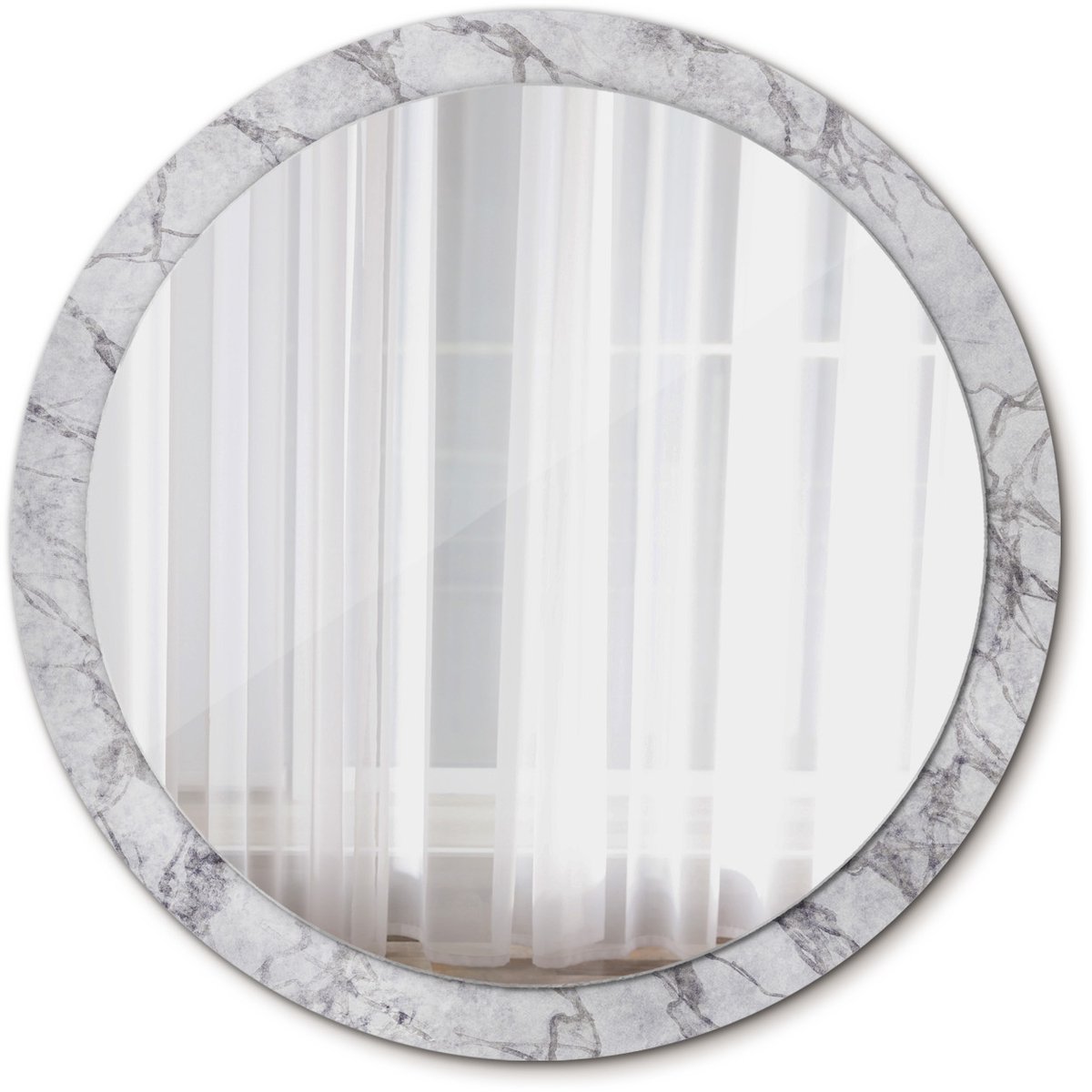 Tulup Spiegel - Ronde vorm Spiegel - op gehard Glas - Wit marmer - Diameter: 100 cm - Spiegel met decoratief motief - Stijlvol accent - Grijze - Inloopkastspiegel – Badkamerspiegel - Kleedkamer - Make-up Spiegel - Montageset