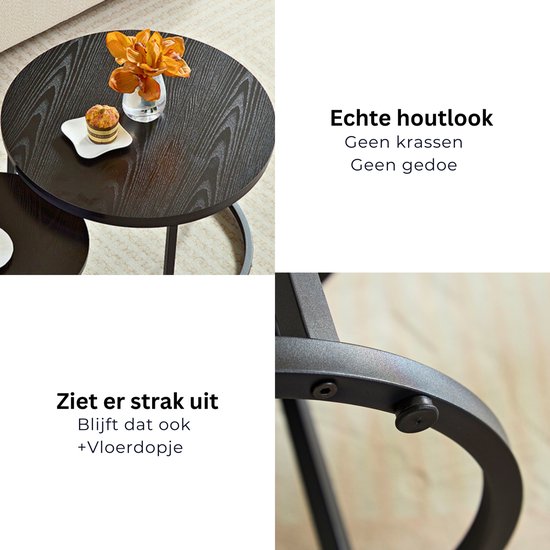 Home-Heaven® Salontafels Rond Zwart Hout – Bijzettafel Set Van 2 – Salon tafel Ø60cm & 40cm