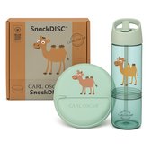 Carl Oscar – Green Camel – Coffret déjeuner Enfants – École et sorties – SnackDISC™ Ø15 cm – Boîte de rangement et gourde 2 en 1 avec compartiment à goûter amovible