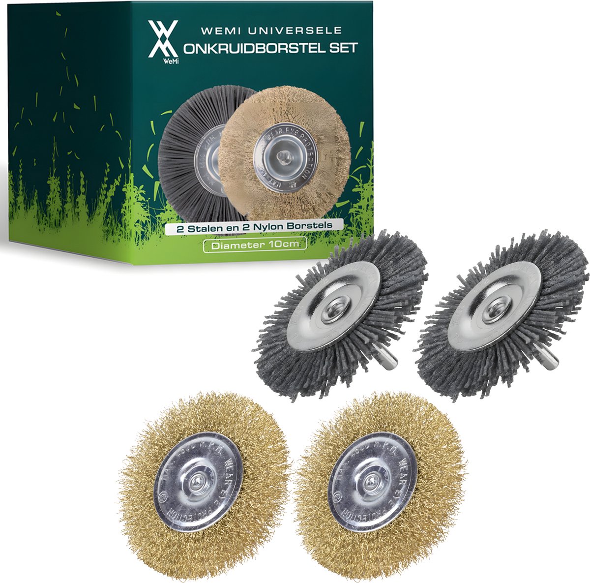 Universele borstelset voor elektrische onkruidborstel - Set van 2 - Onkruidverwijderaar - Onkruidverdelger - Bosmaaier - Stalen en Nylon borstel - 10cm - Voegenborstel - Grastrimmer