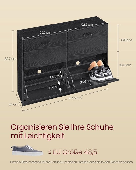 JGS® - Stijlvolle Schoenenkast Caruso in Crème, Ruimtebesparend Metaal