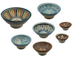 Cemaro Tapas schaaltjes set Medina - Keramiek - Handgemaakt - Blauw/Bruin/Groen - Ø7..Ø15cm - Set van 7