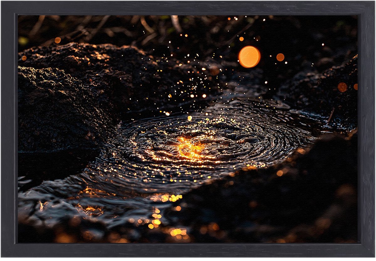 Spetters van water in zonlicht - Water schilderij op canvas - Muurdecoratie canvas spetter