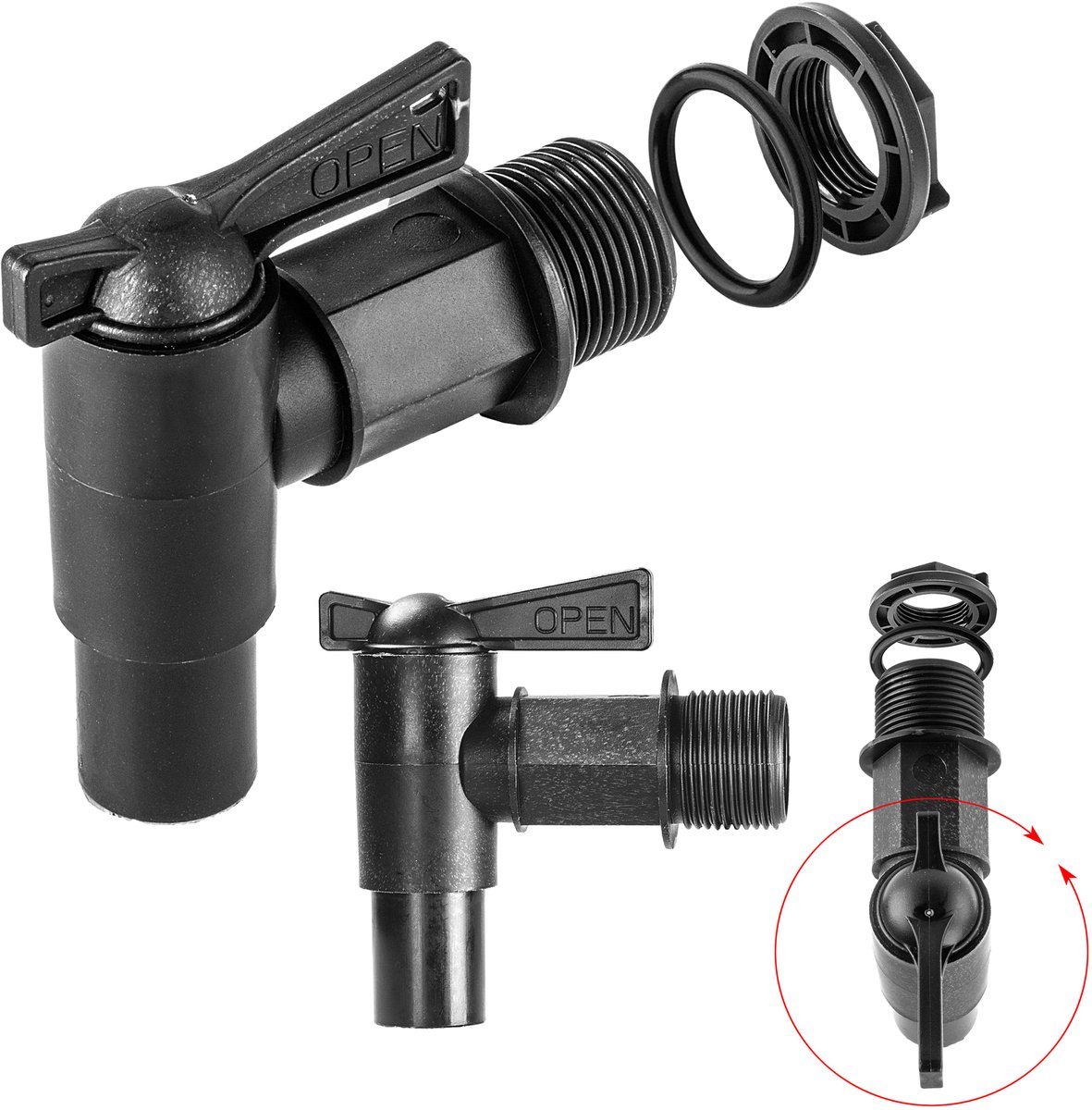 KADAX Aftapkraan voor regenton, 3/4 inch kraan van kunststof, tapkraan met afdichting en borgmoer afdichtband, kraan voor waterreservoir (zwart, 84 mm)