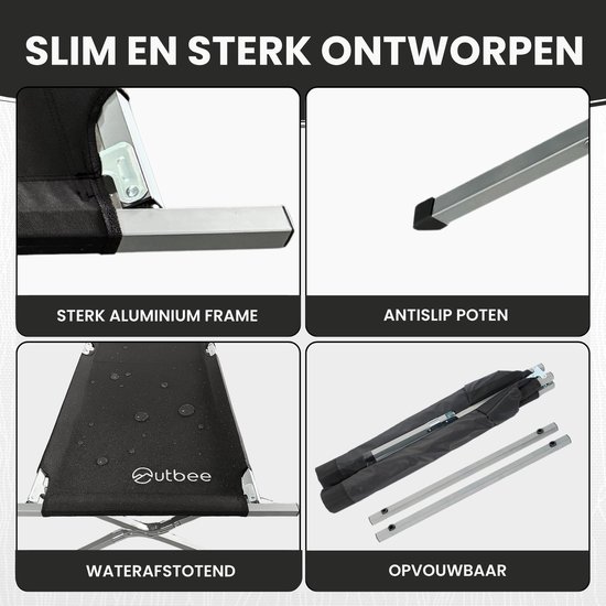 Outbee Veldbed - Kampeerbed - Stretcher - Opvouwbaar bed - Campingbed met draagtas - Draagkracht 150KG - 210 x 72 cm - Zwart van Outbee — afbeelding 3
