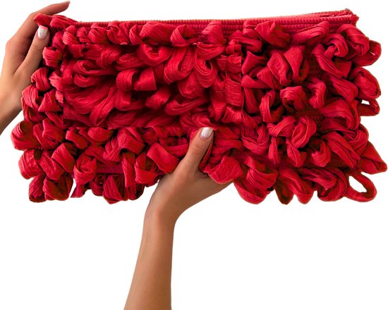 SOWL - Pochette Nuage Fait Main - Pochette Textile Recyclée - Pochettes pour femme - Rouge