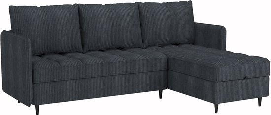Lindhus|Canapé 3 places avec espace de rangement Chaise longue réversible en tissu anthracite