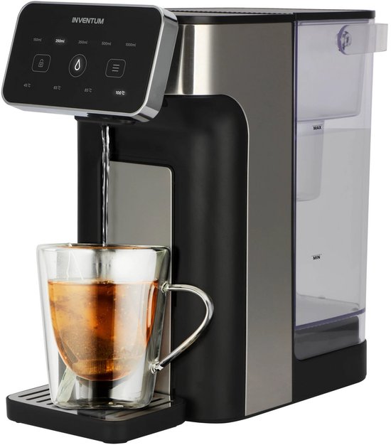 Inventum HWD725B Heetwaterdispenser - Inhoud 2 liter - 45°C tot 100°C - Touch Display - BPA vrij - Waterkoker - Heetwatertap - Antikalkfilter - 2600 watt - Zwart/RVS