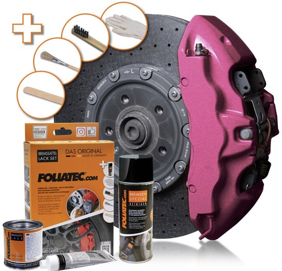 Kit de peinture pour étriers de frein Foliatec – Pink Hot – Résistant à la chaleur – Set complet pour Étriers – Peinture brillante pour voiture/moto