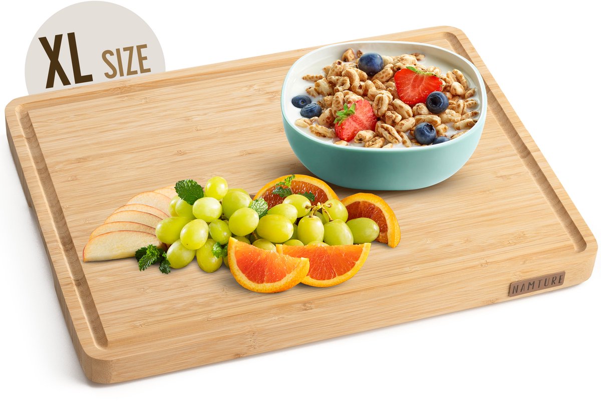 Namture Bamboe Snijplank XL - 40x30x2.5cm - Uniek & Extra Dik Design - Premium Bamboe Snijplanken - Antislip - Borrelplank - Tapasplank - Serveerplank