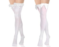 TRANKIELO® - Witte Dij-Hoge Kousen – 2 Paar – Satijn en Kant – Vrouwelijk en Elegant – Maat M