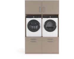 Wasophoogte® Wasmachine Kast Brugge - Wasmachine verhoger - Wasmachine ombouw - 700(D)*1330(B)*2110(H) mm - Taupe