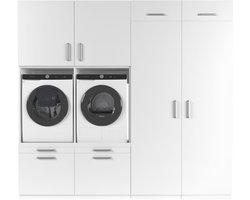 Wasophoogte® Wasmachine Kast Munich - Wasmachine verhoger - Wasmachine ombouw - 700(D)*2530(B)*2350(H) mm - Wit