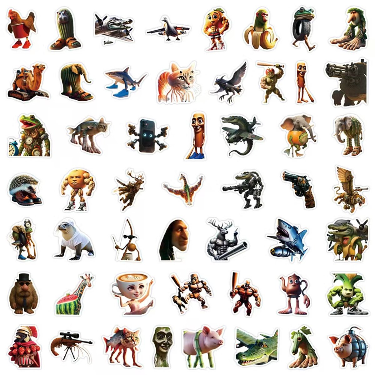 Brainrot Sticker Pack – Italiaanse Meme Madness (50 stuks) 4–8 cm - Tralalero Tralala - Bombardiro Crocodilo en meer