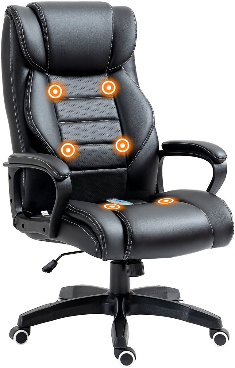 Vinsetto-Massage-Bürostuhl-Kunstleder, Kunststoff, Nylon-66B x 78T x 112-120H cm-Schwarz