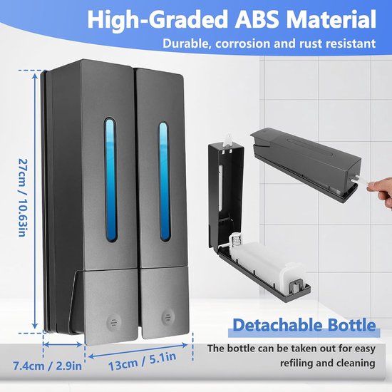 Zeepdispenser wandbevestiging, 600 ml zeepdispenserset, shampooflessen om te vullen, navulbare douchegeldispenser met waterdichte etiketten, voor badkamer, hotel, keuken (600 ml Zeepdispenser wandbevestiging, 600 ml zeepdispenserset, shampooflessen om te vullen, navulbare douchegeldispenser met waterdichte etiketten, voor badkamer, hotel, keuken (600 ml