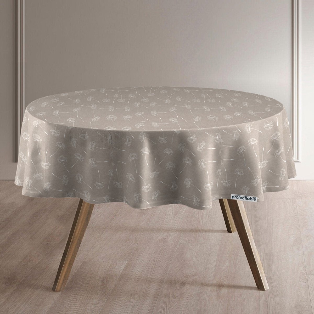 Protecttable - Rond Tafelzeil Pluizenbloem Beige Ø138cm - Tafelkleed Afwasbaar - Kunststof