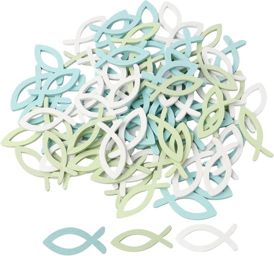 Nutabevr 180 Houten Vissen In 3 Kleuren – Strooidecoratie Voor Doop, Communie En Feest, 3 Maten (3,5-5 Cm), Vintage Stijl