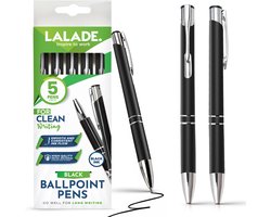 LALADE Metalen balpennen van hoge kwaliteit, zwarte inkt, zacht schrijfgevoel (5 pennen, kleur zwart)