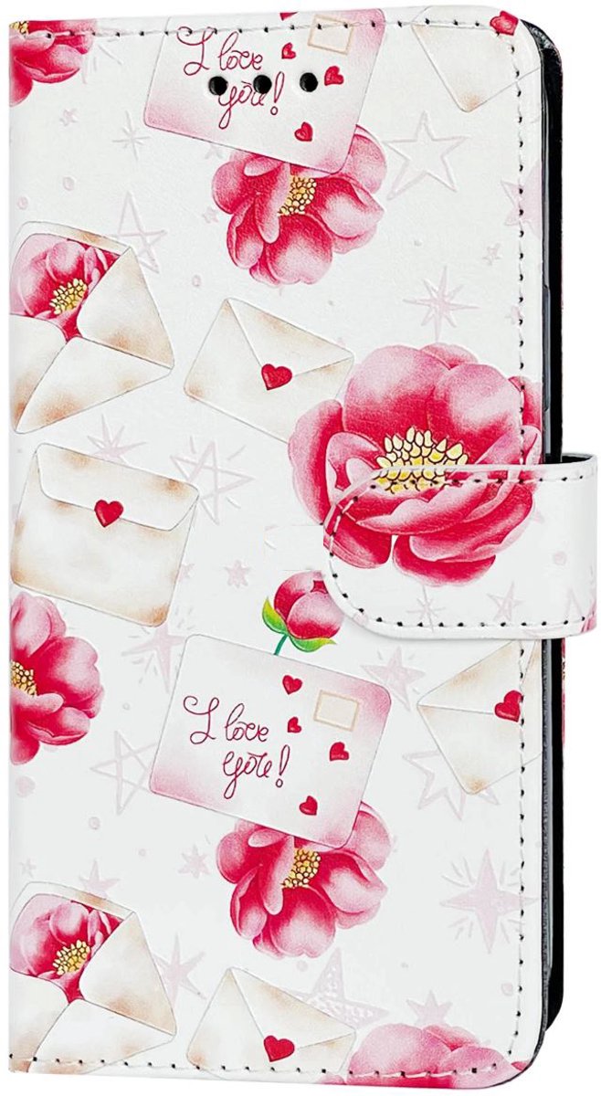 Multimedia & Accessoires Lederen Wallet Book Case Rode Bloemenprint – Wit - met Magnetische Sluiting geschikt voor Samsung Galaxy A26 5G - Portemonnee – Met Stand – Kaarthouder – Pasjes Houder – Magneet Sluiting – Bookcase