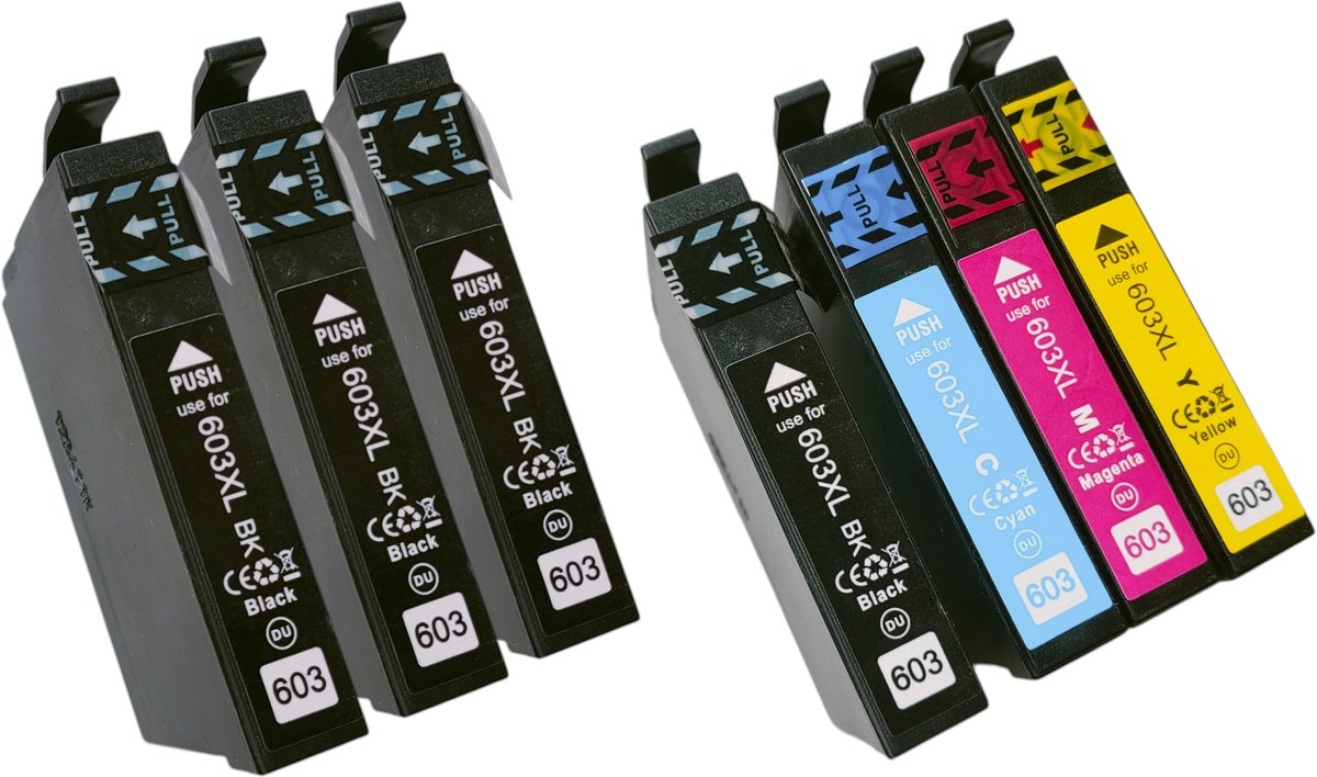 KATRIZ® Huismerk Inktcartridges 603XL – Set van 7 (Zwart, Cyaan, Magenta, Geel) – Geschikt voor Epson XP-2100 / XP-3100 / XP-4100 / WF-2830DWF – Hoge Capaciteit – Compatible Alternatief