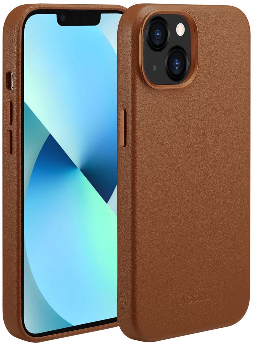 Accezz Hoesje Geschikt voor iPhone 13 Hoesje - Accezz Geschikt voor MagSafe Leather Backcover - bruin