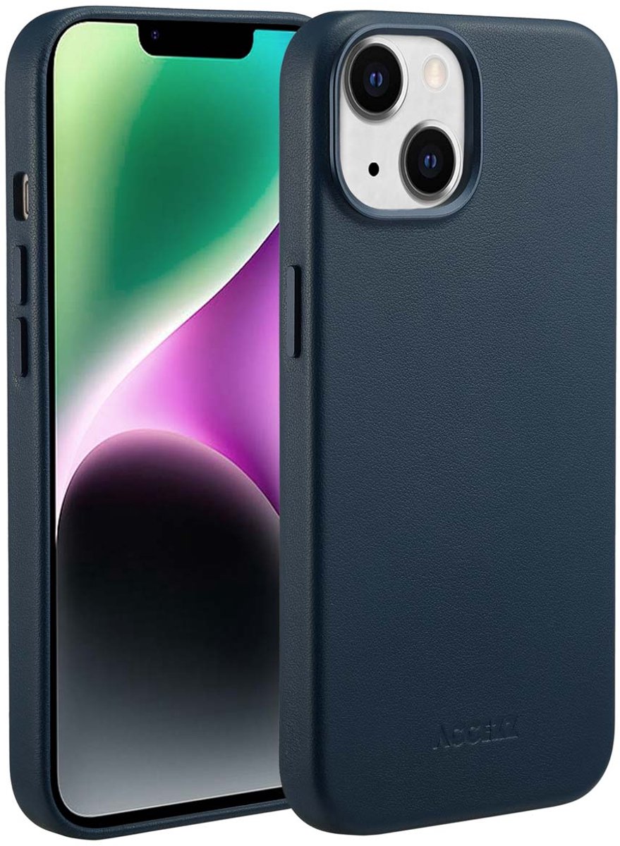 Accezz Hoesje Geschikt voor iPhone 14 Hoesje - Accezz Geschikt voor MagSafe Leather Backcover - donkerblauw