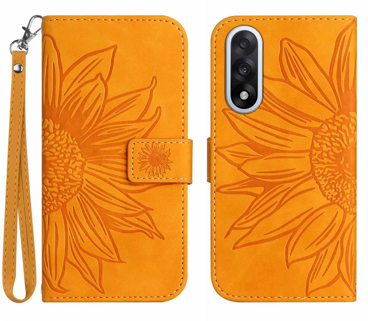 Coverup Hoesje - Geschikt voor OnePlus Nord 5 Hoesje - Coverup Zonnebloem Book Case met Koord - Geel