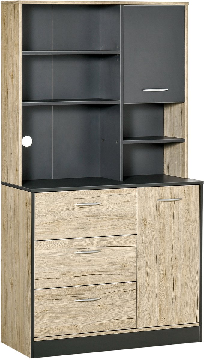 HOMCOM-Buffet met buffetkast - E1-klasse spaanplaat - 90x39x169cm - Eiken, grijs